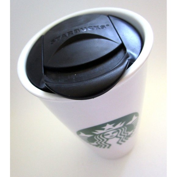 Starbucks Green Mermaid Logo Ceramic White coffee/tea mug & lid - 12 fl.oz 2011 - Picture 2 of 12